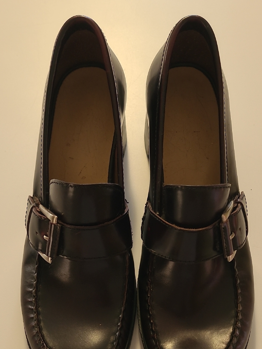 Women's Bass Leather Buckle Loafers in Dark Burgandy Brown